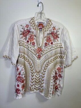 Johnny Was Los Angeles Embroidered Linen Blouse
